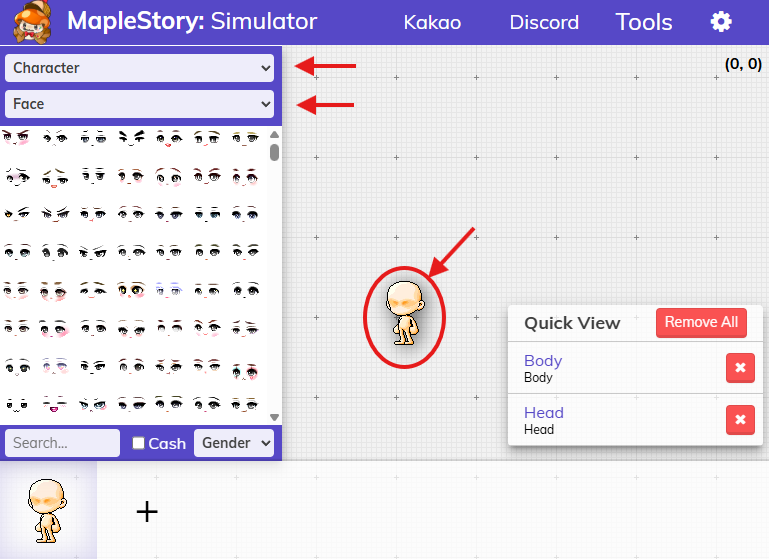 Maple Simulator character screen
